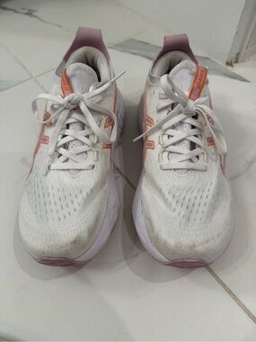 Asics White Sneakers with Pink and Orange Accents